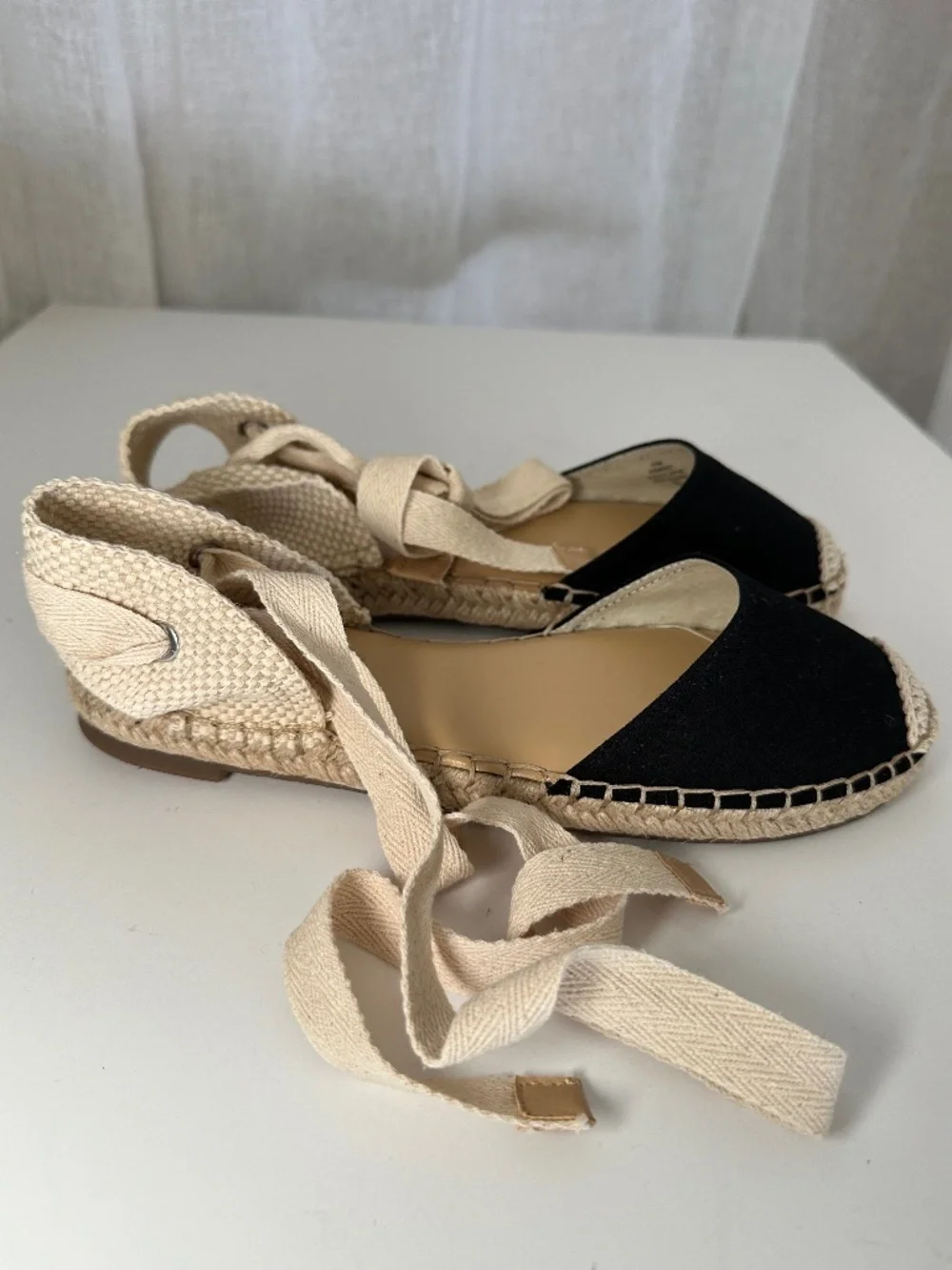 New with box flat Black Espadrilles with ankle tie straps by Nine West size 6.5